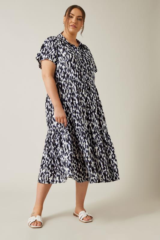 EVANS Plus Size Navy Blue Abstract Print Midi Shirt Dress | Evans  3