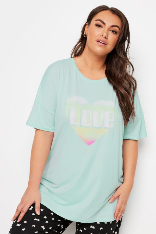 YOURS Plus Size Blue Heart Print Pyjama Set | Yours Clothing 5