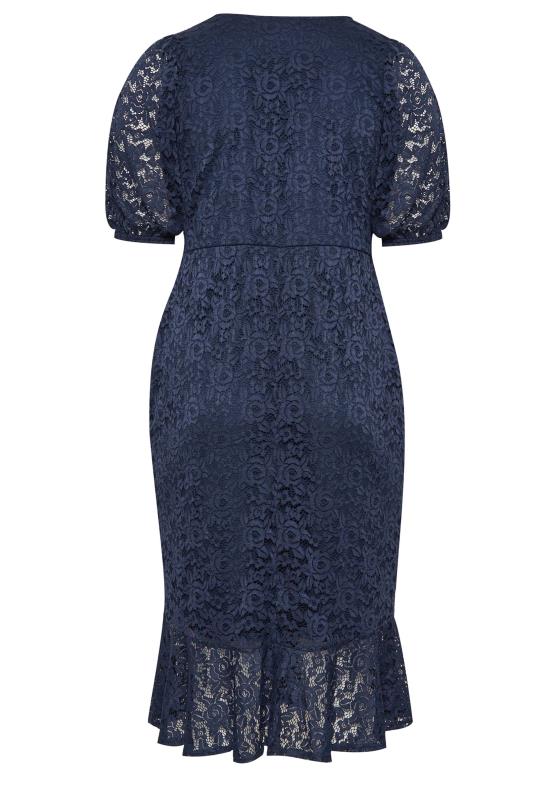 YOURS LONDON Plus Size Navy Blue Lace Wrap Dress | Yours Clothing  7