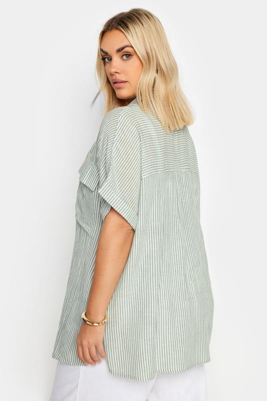 YOURS Plus Size Sage Green Stripe Linen Shirt | Yours Clothing 4