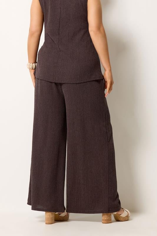 YOURS Plus Size Chocolate Brown Wide Leg Textured Trousers | Yours Clothing 2