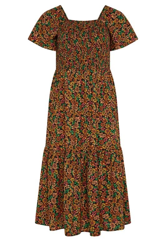 YOURS Plus Size Black Shirred Floral Maxi Dress | Yours Clothing 5