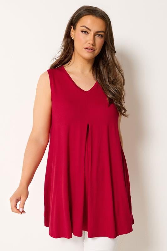 YOURS Plus Size Red Pleat Front Vest Top | Yours Clothing 1
