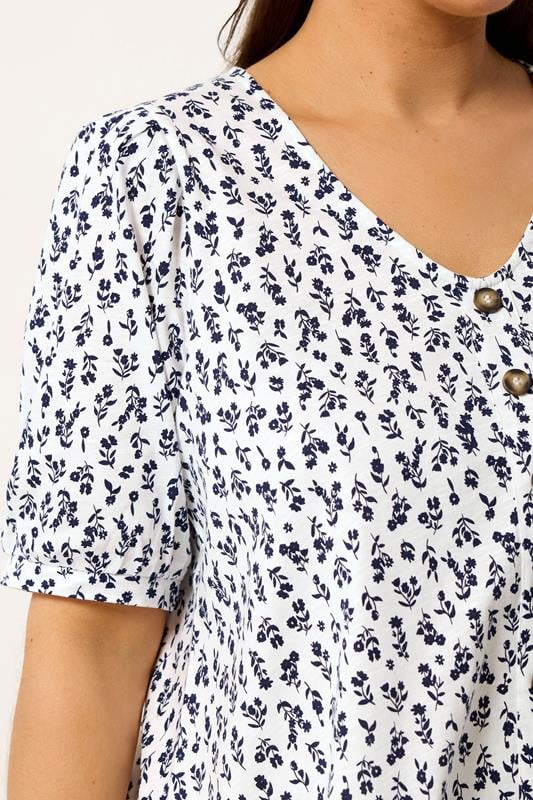 YOURS Plus Size White Floral Button Front Top | Yours Clothing 4