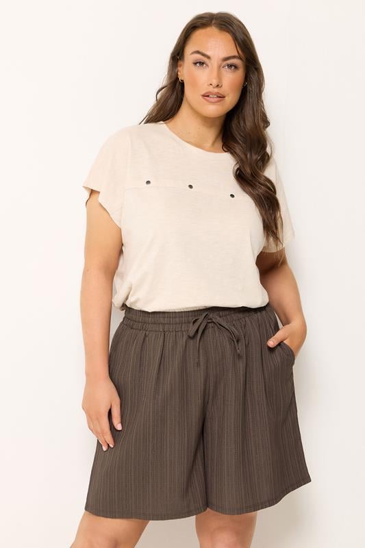  YOURS Curve Chocolate Brown Textured Shorts