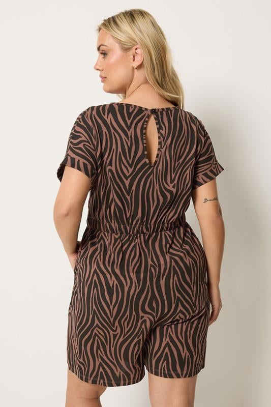 YOURS Curve Chocolate Brown Zebra Print Cotton Playsuit | Yours Clothing 2