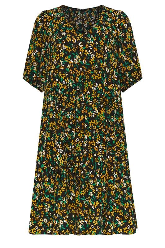 YOURS Plus Size Black Floral Tiered Mini Smock Dress | Yours Clothing 5