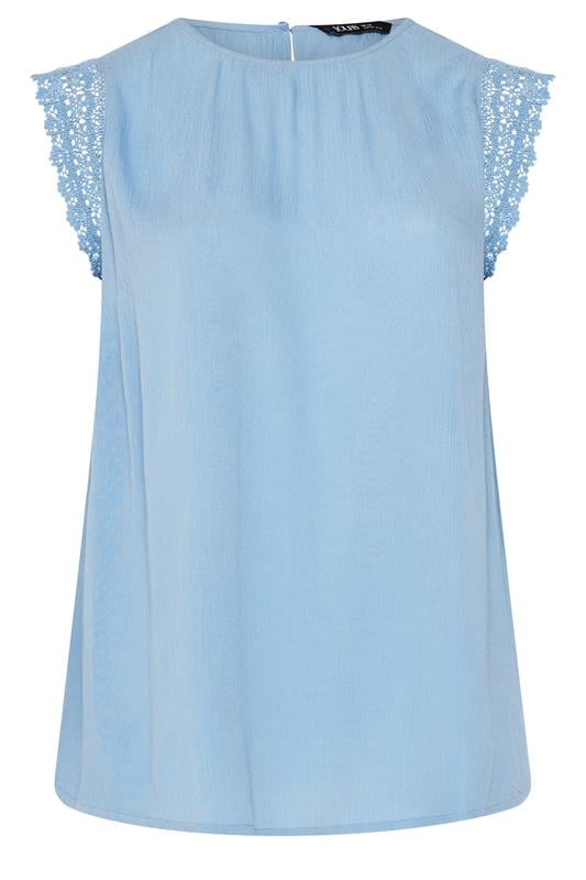 Yours Plus Size Blue Crochet Trim Crinkle Top | Yours Clothing 5