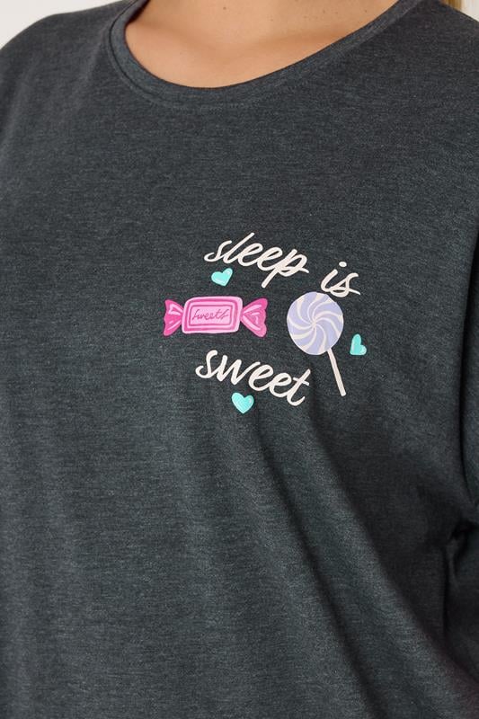 YOURS Plus Size Grey 'Sleep Is Sweet' Wide Leg Pyjama Set | Yours Clothing 4