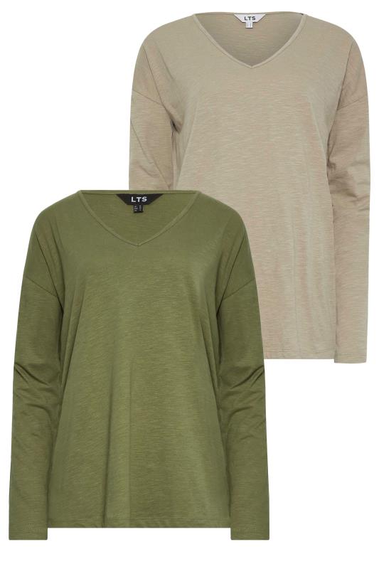 LTS Tall 2 PACK Natural Brown & Khaki Green Long Sleeve T-Shirts | Long Tall Sally 6