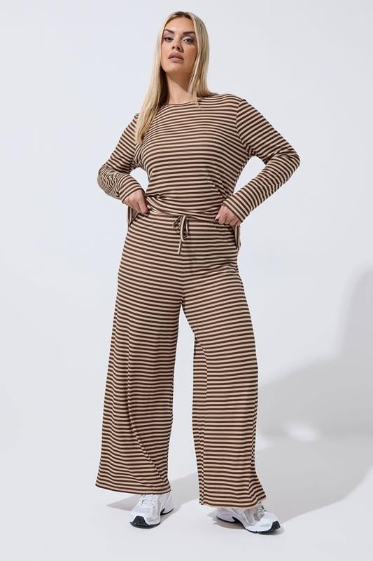  LIMITED COLLECTION Curve Chocolate Brown & Cream Ribbed Trousers