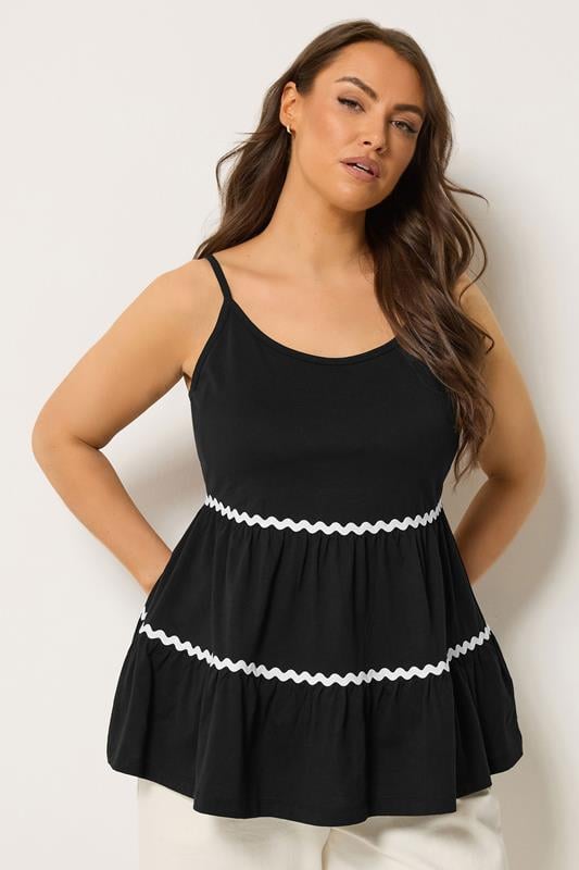 YOURS Curve Black Tiered Trim Vest Top
