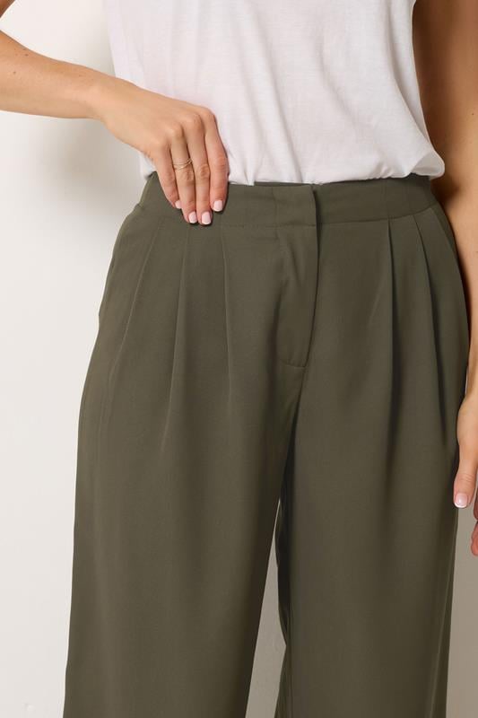 LTS Tall Women's Olive Green Pleated Wide Leg Trousers | Long Tall Sally 4