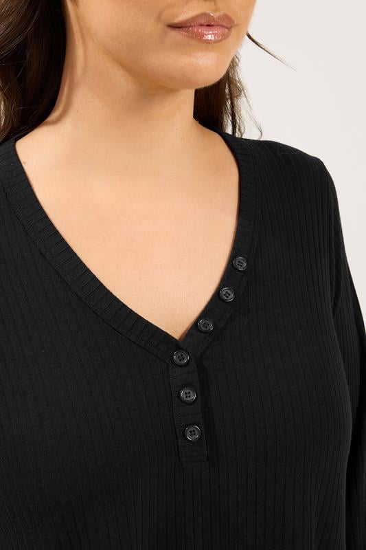 YOURS Plus Size Black Henley Ribbed Swing Top | Yours Clothing 4