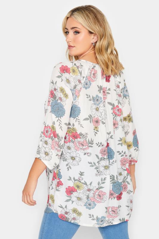 YOURS Plus Size White Floral Tie Front Top | Yours Clothing 3