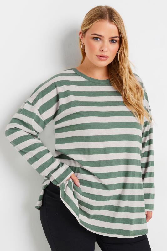 YOURS Plus Size Green Stripe Print Top | Yours Clothing 2