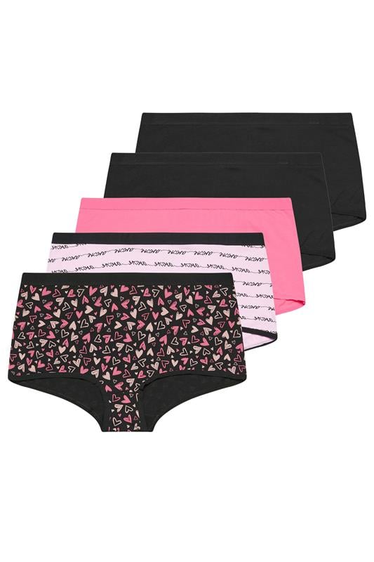 YOURSET 5 PACK Curve Black Heart Print Shorts
