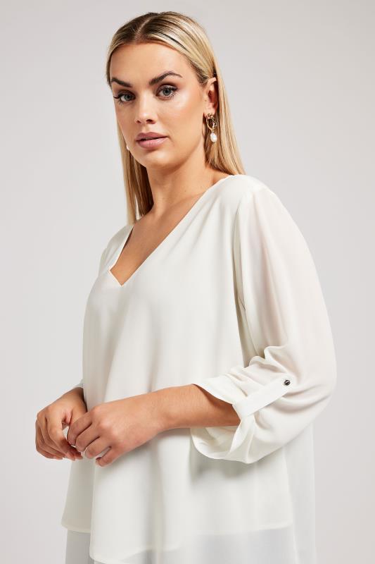 YOURS LONDON Plus Size Ivory White Asymmetric Hem Blouse | Yours Clothing 4