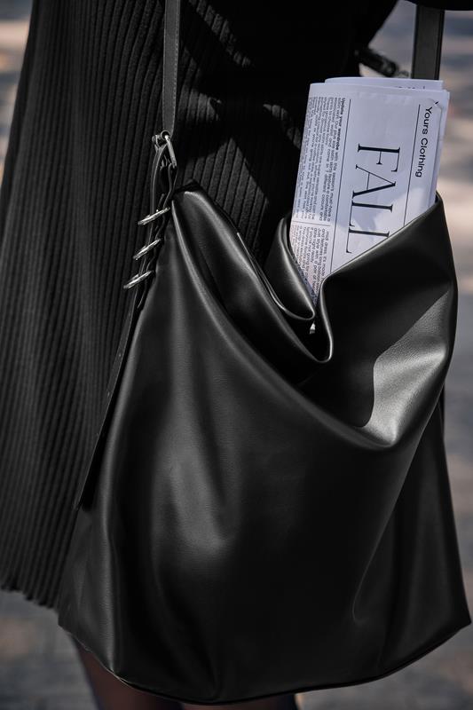 Black Faux Leather Slouched Shoulder Bag | Yours Clothing 2