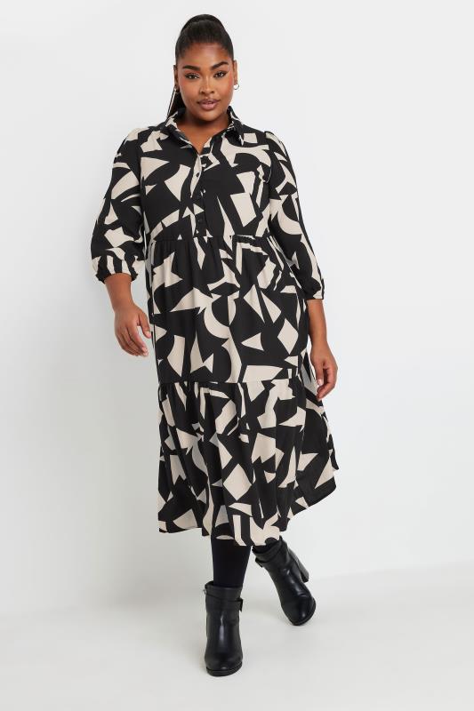 YOURS Plus Size Black & White Abstract Print Shirt Dress | Yours Clothing  2