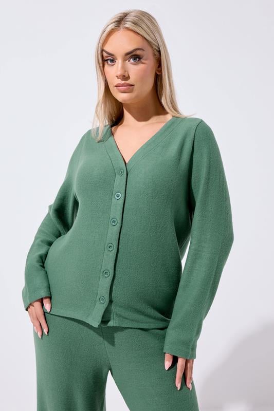 Plus Size  LIMITED COLLECTION Curve Khaki Green Button Through Cardigan