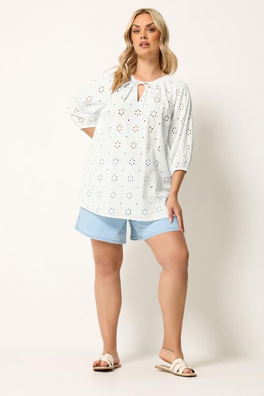 YOURS Curve White Floral Broderie Anglaise Top | Yours Clothing 1