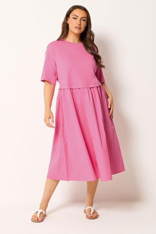  YOURS Curve Pink Poplin T-Shirt Midi Dress
