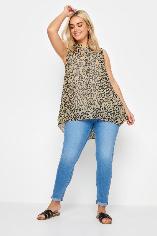 YOURS Plus Size Brown Leopard Print Sleeveless Shirt | Yours Clothing 2