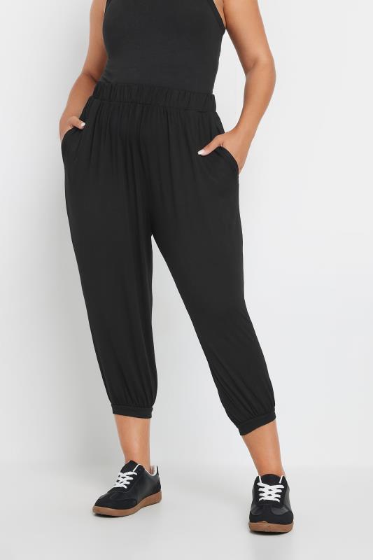 Plus Size  YOURS Curve Black Cropped Jersey Harem Joggers