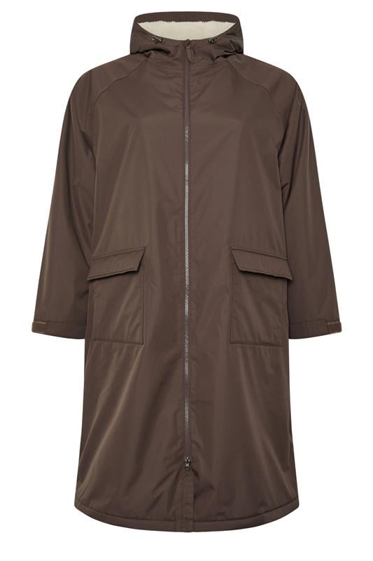 YOURS Plus Size Chocolate Brown Waterproof Fleece Lined Changing Robe | Yours Clothing 5