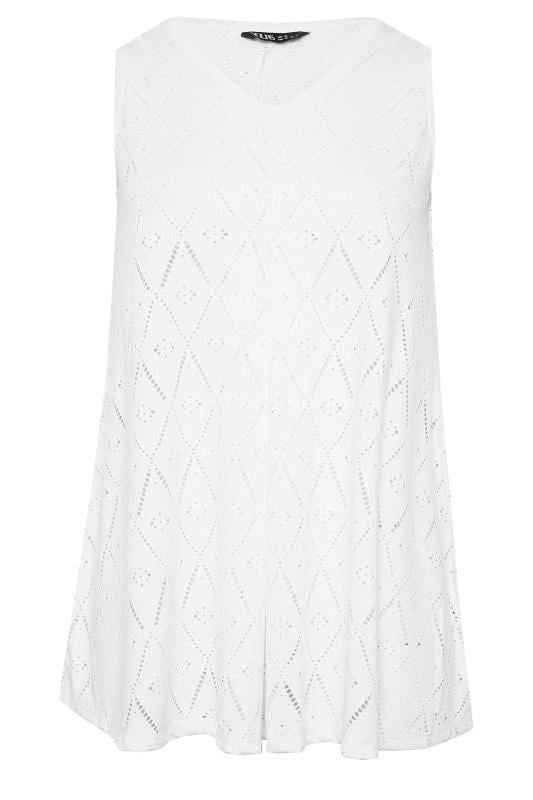 YOURS Plus Size White Broderie Anglaise Pleated Vest Top | Yours Clothing 6