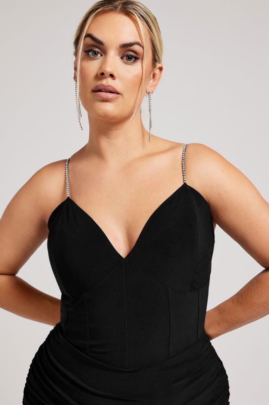 YOURS LONDON Plus Size Black Diamante Strap Dress | Yours Clothing 2