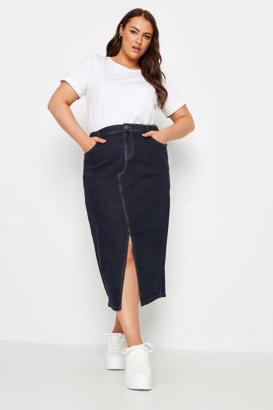 YOURS Plus Size Indigo Blue Stretch Denim Midaxi Skirt | Yours Clothing 4