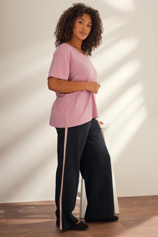 Plus Size  EVANS Curve Black & Pink Side Stripe Wide Leg Trousers