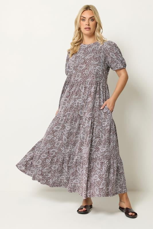 YOURS Curve Brown Paisley Tiered Maxi Dress