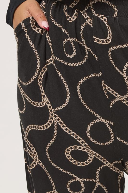 YOURS Plus Size Black Chain Print Wide Leg Trousers | Yours Clothing 4