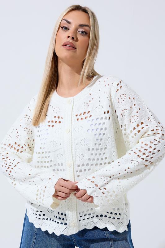  LIMITED COLLECTION Curve Ivory White Floral Crochet Cardigan