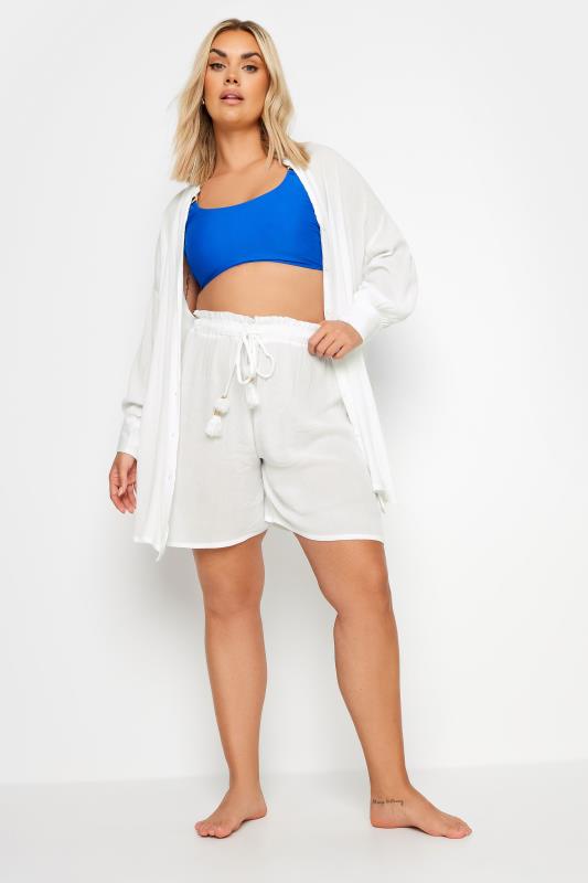 YOURS Plus Size White Tassel Detail Beach Short | Yours Clothing 2