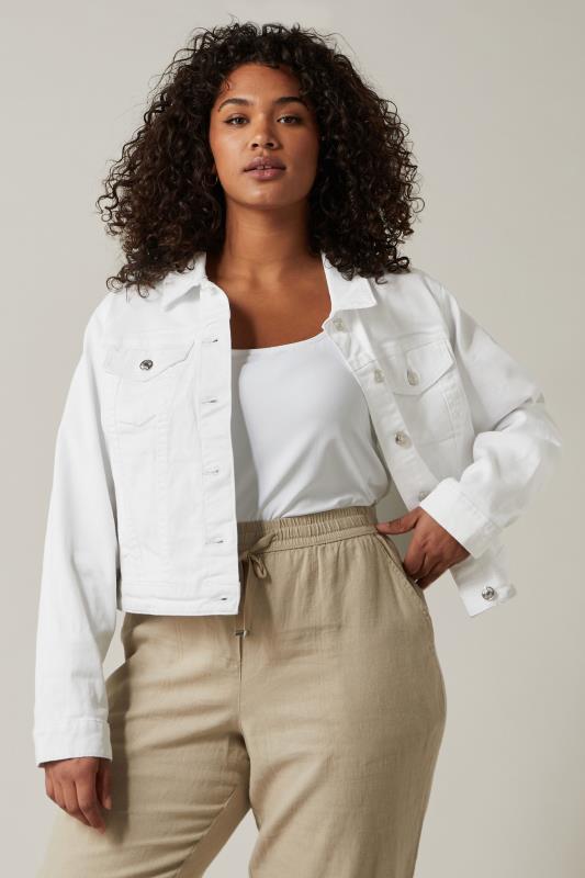 Plus size cropped white denim jacket hotsell