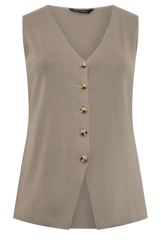 EVANS Plus Size Taupe Knitted Waistcoat | Evans 5