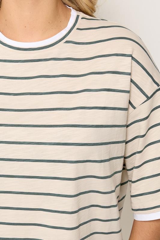 YOURS Plus Size Ivory White Stripe Ringer T-Shirt | Yours Clothing 5