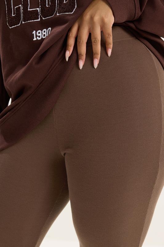 YOURS Plus Size Brown Ribbed Leggings | Yours Clothing 4