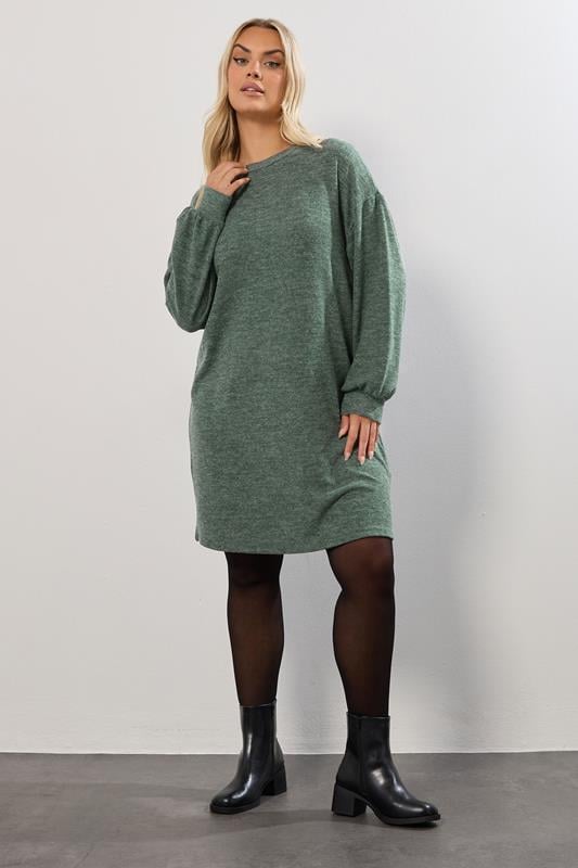 YOURS Plus Size Green Soft Touch Jumper Dress | Yours Clothing 1