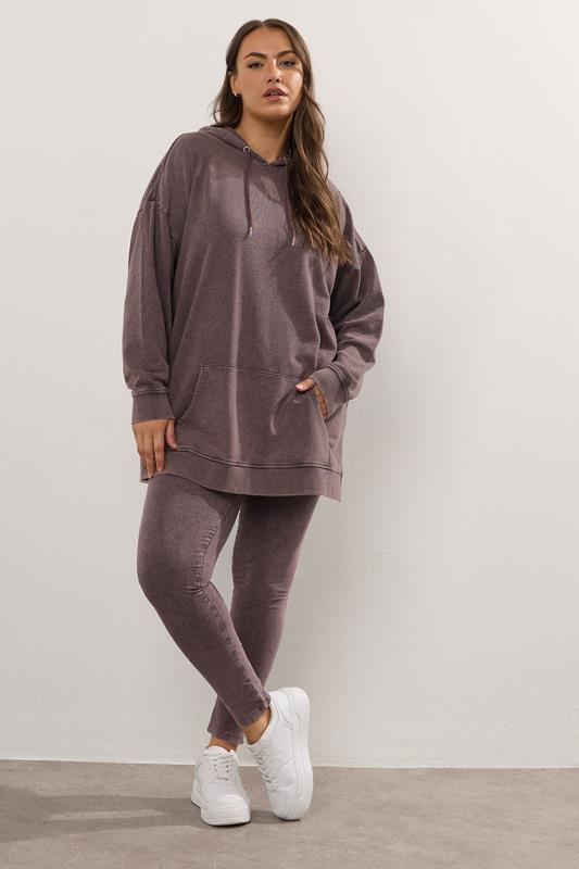 YOURS Plus Size Burgundy Red Acid Wash Hoodie | Yours Clothing 1