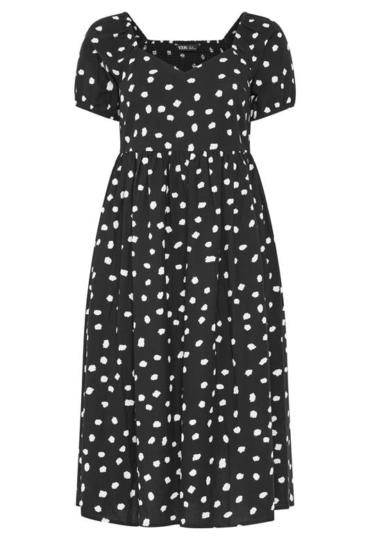 YOURS Plus Size Black Polka Dot Puff Sleeve Linen Dress | Yours Clothing 5