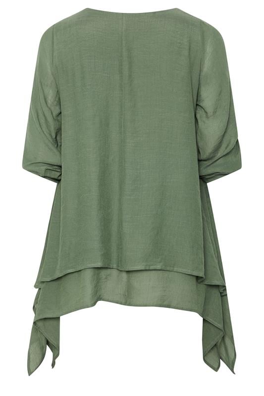 EVANS Plus Size Khaki Green Double Layer Blouse | Evans 2