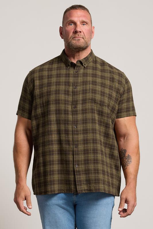 BadRhino Big & Tall Brown Check Stripe Short Sleeve Shirt