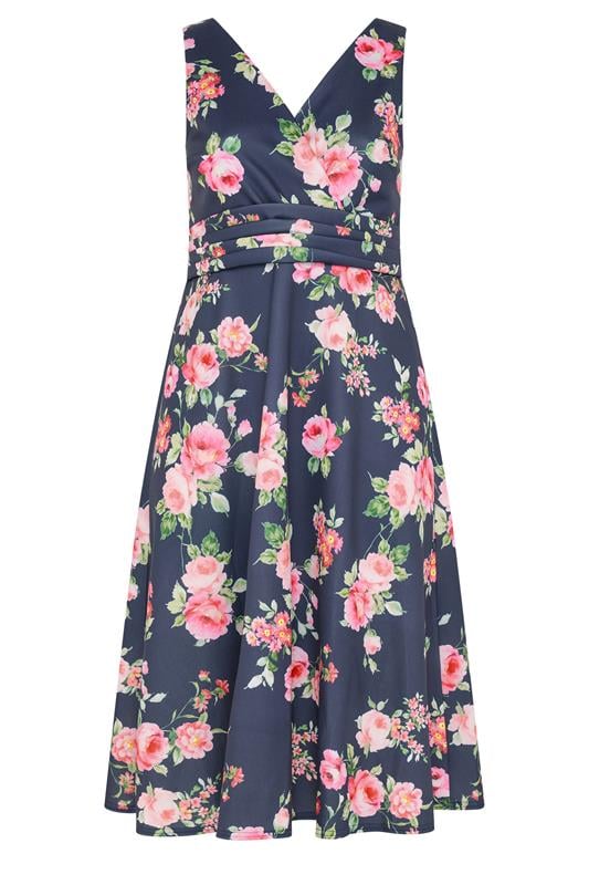 YOURS LONDON Plus Size Navy Blue Floral Midi Dress | Yours Clothing 5