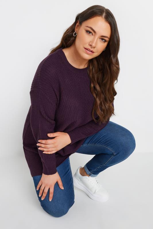 YOURS Plus Size Essential Deep Purple Knitted Jumper | Yours Clothing 5