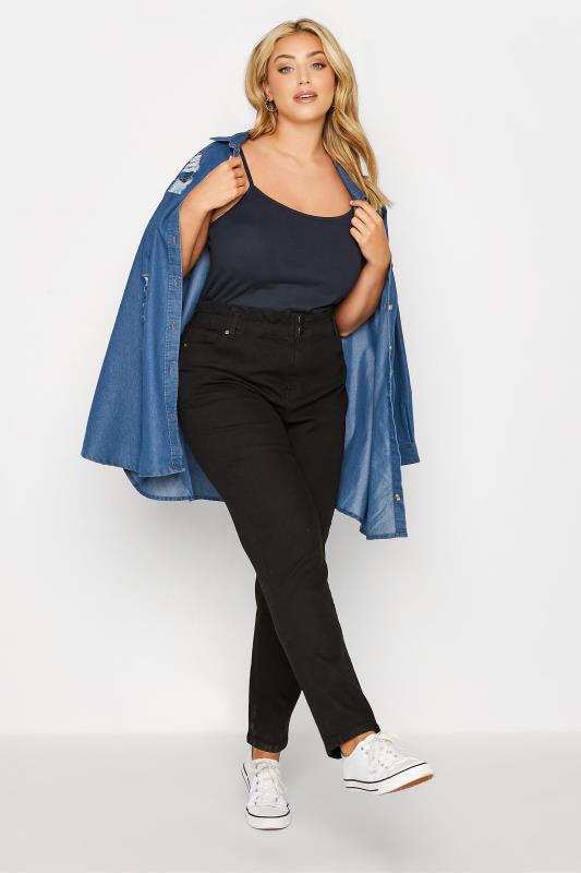  3 PACK Plus Size Black & Navy Blue Cami Tops | Yours Clothing  3